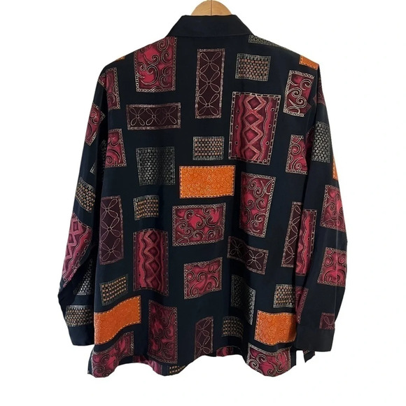 Draper’s & Damon’s Button Up Shirt 1X Multi Patterned Shiny Retro Vintage Formal - Picture 2 of 10